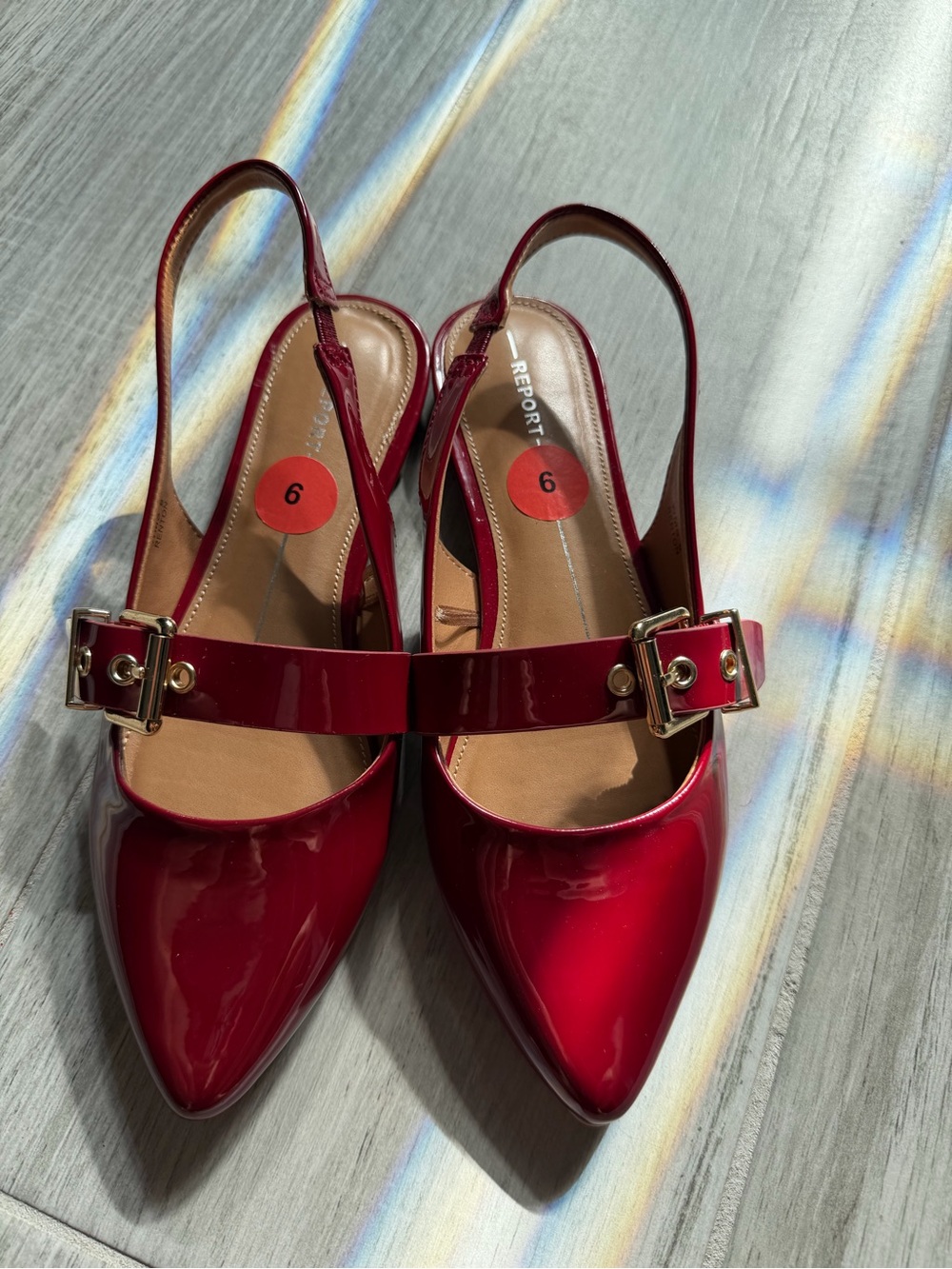 Report Burgundy Patent Slingback Pointed Flats with Buckle
